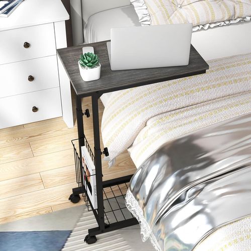 Table D'appoint à Roulettes, Bout De Canapé En Forme De C Avec Porte-revues, Table De Lit à Roulette