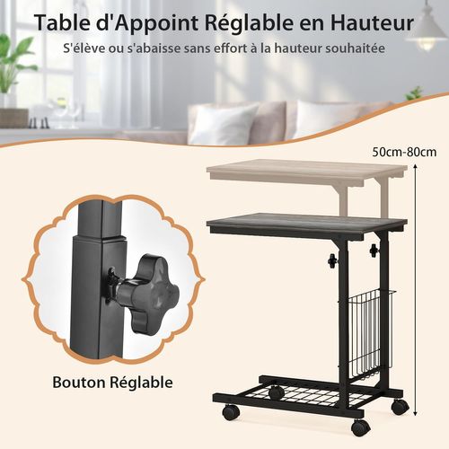 Table D'appoint à Roulettes, Bout De Canapé En Forme De C Avec Porte-revues, Table De Lit à Roulette