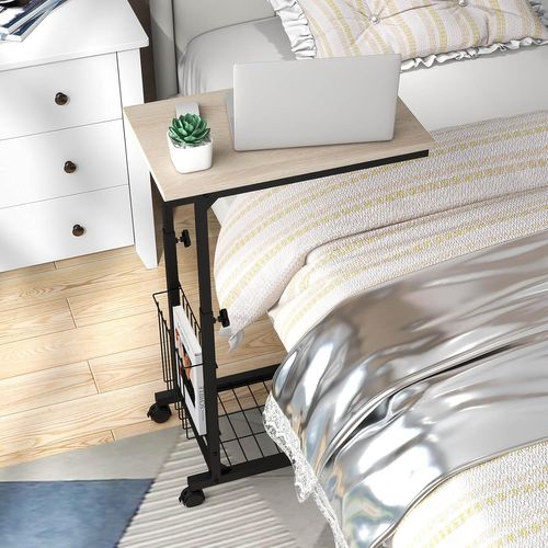 Table D'appoint à Roulettes, Bout De Canapé En Forme De C Avec Porte-revues, Table De Lit à Roulette