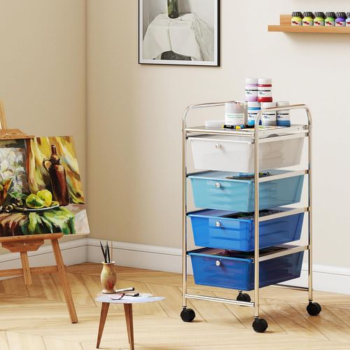 Chariot De Rangement à Roulettes Avec 4 Tiroirs Plastiques Amovibles (32x37x76cm,dégradé Bleu)