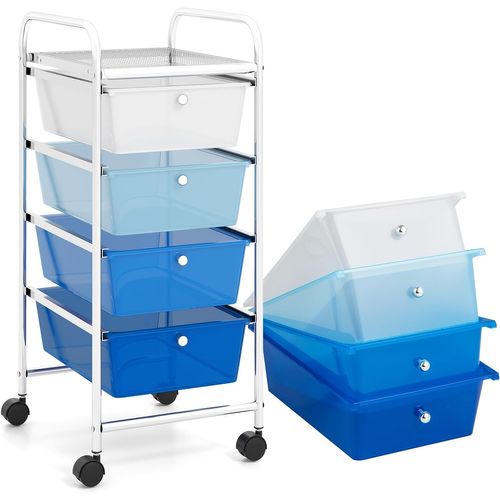 Chariot De Rangement à Roulettes Avec 4 Tiroirs Plastiques Amovibles (32x37x76cm,dégradé Bleu)
