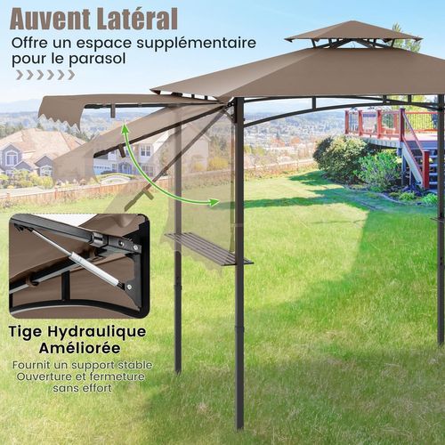 Tonnelle De Barbecue 318 X 153 Cm Avec Auvent Latéral, Abri Barbecue Cadre En Métal，brun