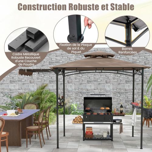 Tonnelle De Barbecue 318 X 153 Cm Avec Auvent Latéral, Abri Barbecue Cadre En Métal，brun