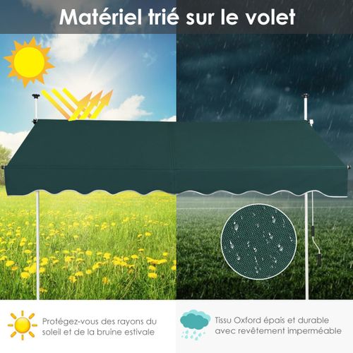 Store Banne Manuel Rétractable De 2 X 1,25m Avec Manivelle Hauteur Réglable 200-300cm (vert)