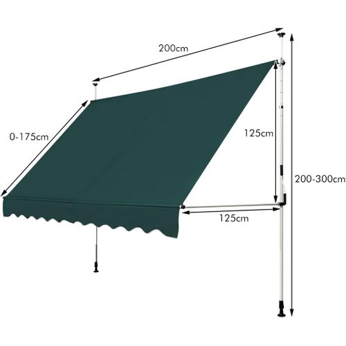 Store Banne Manuel Rétractable De 2 X 1,25m Avec Manivelle Hauteur Réglable 200-300cm (vert)