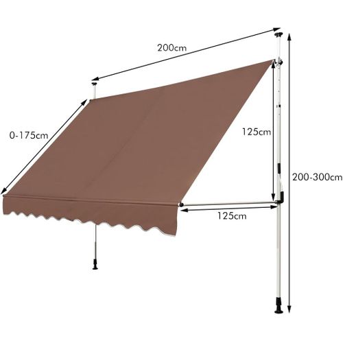 Store Banne Manuel Rétractable De 2 X 1,25m Avec Manivelle Hauteur Réglable 200-300cm (brun)
