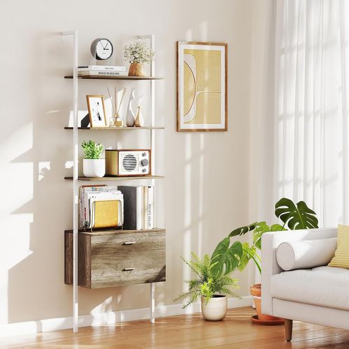 Bibliothèque Étagère à 6 Niveaux Avec 2 Tiroirs, 184 Cm De Haut, Étagère Murale, Gris