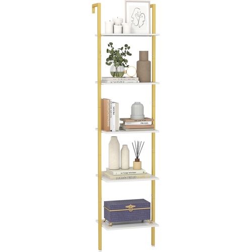 Étagère Échelle à 5 Niveaux, Bibliothèque Murale Industrielle Avec Kits Anti-renversement, Blanc