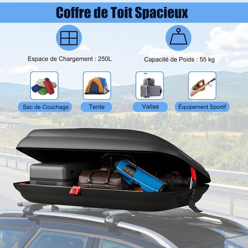 Coffre De Toit Voiture Imperméable 250 L, Sac De Toit Rigide De Rangement Pour Voitures, Noir