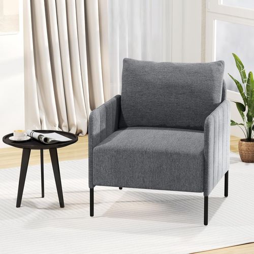 Fauteuil De Salon, Canapé Simple Avec Coussin, Profondeur De 75 Cm, Pieds Réglables, Gris