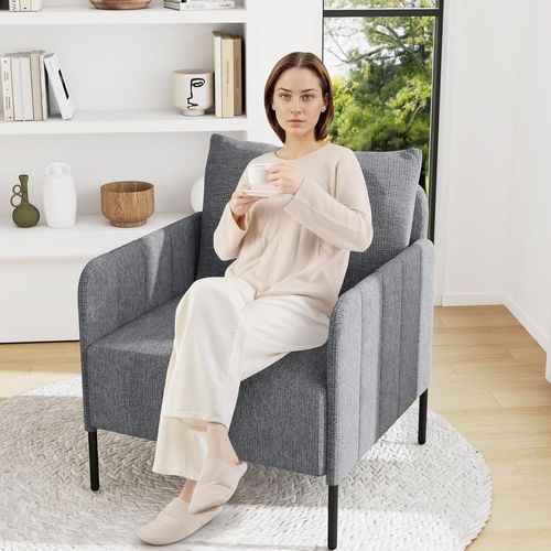 Fauteuil De Salon, Canapé Simple Avec Coussin, Profondeur De 75 Cm, Pieds Réglables, Gris