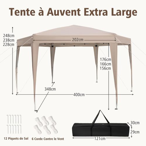 Tonnelle De Jardin Hexagonale Pop-up 400 X 348 Cm,  Habillées Sac De Transport, Kaki