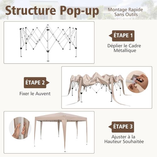 Tonnelle De Jardin Hexagonale Pop-up 400 X 348 Cm,  Habillées Sac De Transport, Kaki