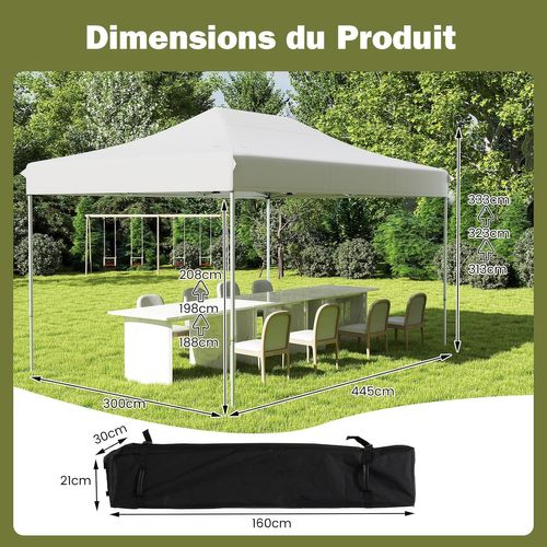Tonnelle De Jardin Instantanée 300 X 445 Cm, Tente Avec Trous De Drainage Sac,beige