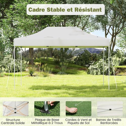 Tonnelle De Jardin Instantanée 300 X 445 Cm, Tente Avec Trous De Drainage Sac,beige
