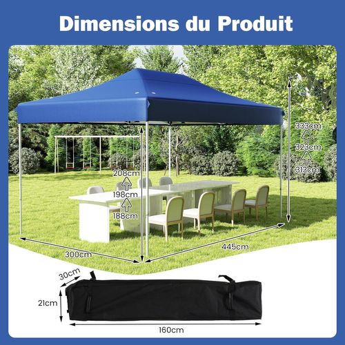 Tonnelle De Jardin Instantanée 300 X 445 Cm, Trous De Drainage, 4 Cordes 8 Piquets (bleu)