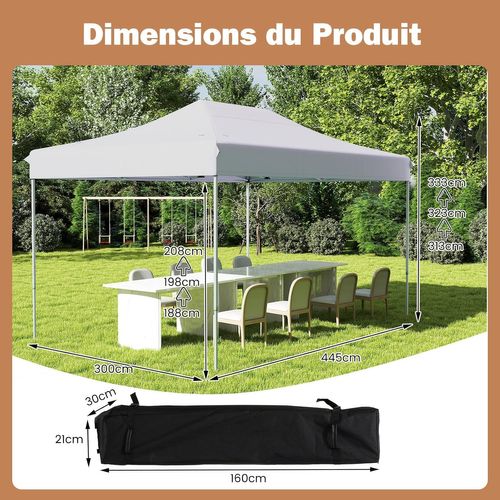 Tonnelle De Jardin Instantanée 300 X 445 Cm, Tente Avec Trous De Drainage Sac，blanc
