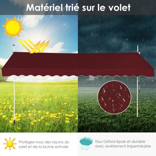 Store Banne Manuel Rétractable De 3,95 X 1,25m Avec Manivelle Hauteur Réglable 200-300cm (rouge)