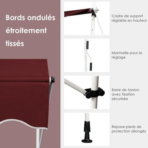 Store Banne Manuel Rétractable De 3,95 X 1,25m Avec Manivelle Hauteur Réglable 200-300cm (rouge)
