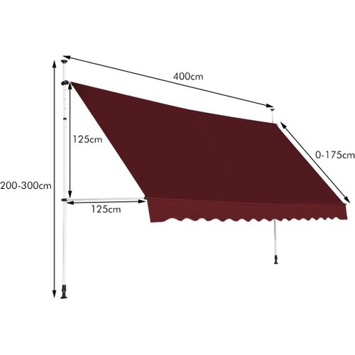 Store Banne Manuel Rétractable De 3,95 X 1,25m Avec Manivelle Hauteur Réglable 200-300cm (rouge)