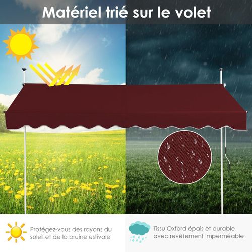 Store Banne Manuel Rétractable De 3 X 1,25m Avec Manivelle Hauteur Réglable 200-300cm (rouge)
