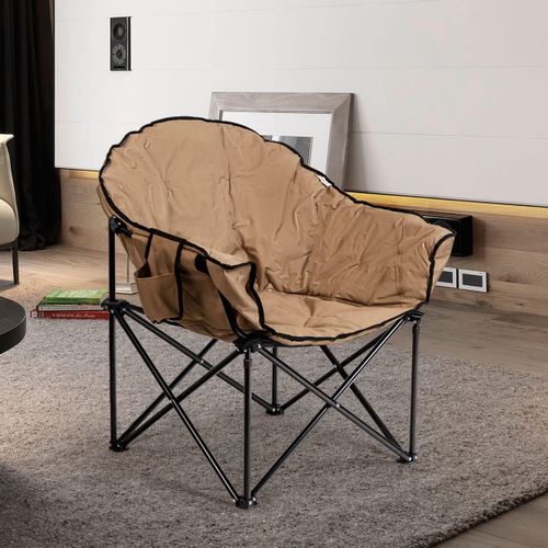 Chaise De Camping Pliante Surdimensionnée Avec Coussin Rembourré,porte-gobelet (brun)