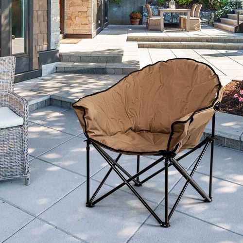 Chaise De Camping Pliante Surdimensionnée Avec Coussin Rembourré,porte-gobelet (brun)