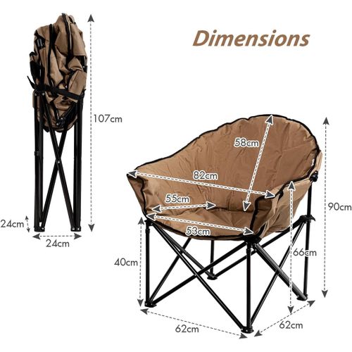 Chaise De Camping Pliante Surdimensionnée Avec Coussin Rembourré,porte-gobelet (brun)