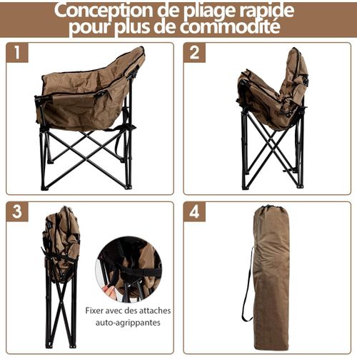 Chaise De Camping Pliante Surdimensionnée Avec Coussin Rembourré,porte-gobelet (brun)