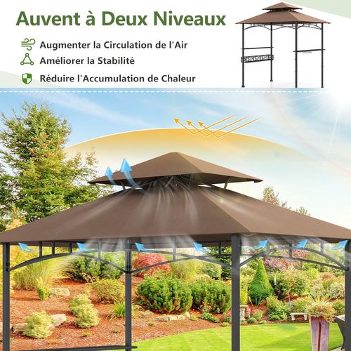 Tonnelle De Barbecue 242 X 153 Cm Avec 2 Etagères Latérales, Abri Cadre En Métal，brun