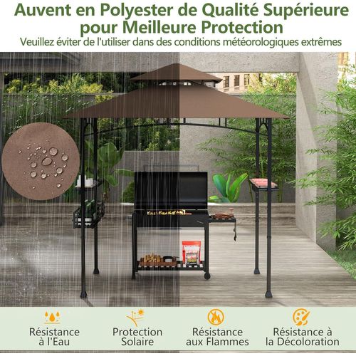Tonnelle De Barbecue 242 X 153 Cm Avec 2 Etagères Latérales, Abri Cadre En Métal，brun