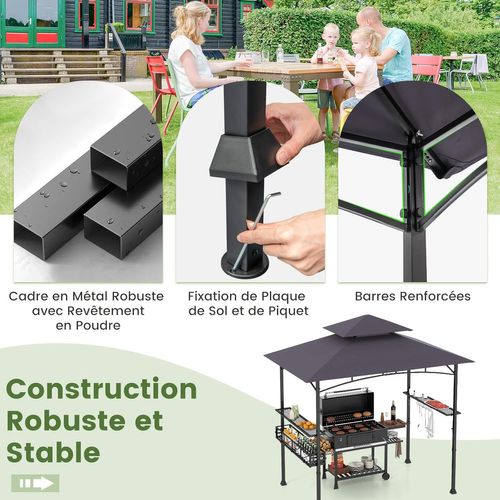 Tonnelle De Barbecue 242 X 153 Cm Avec 2 Etagères Latérales, Abri Cadre En Métal,gris Foncé