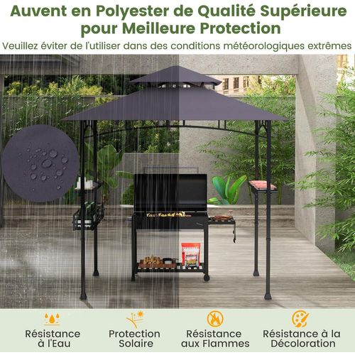 Tonnelle De Barbecue 242 X 153 Cm Avec 2 Etagères Latérales, Abri Cadre En Métal,gris Foncé