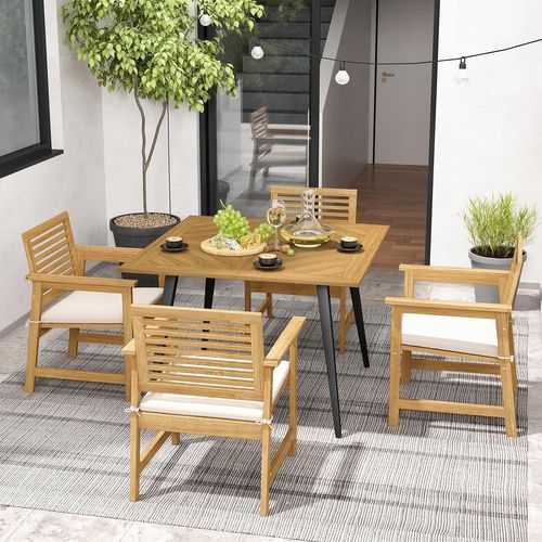 Table De Jardin En Bois D'acacia Pour 4 Personnes, Table Avec Trou Pour Parasol 5 Cm,naturel