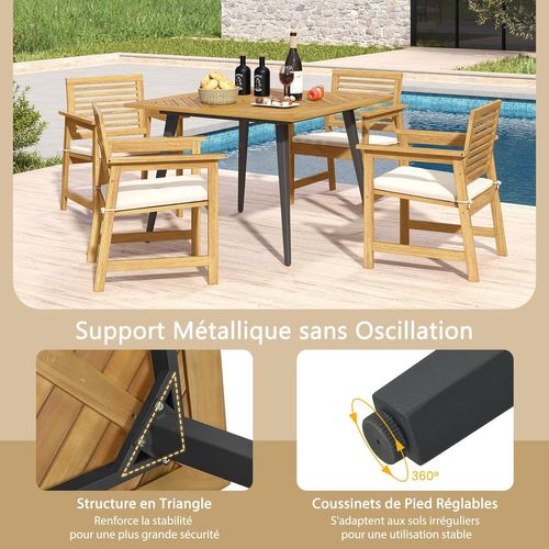 Table De Jardin En Bois D'acacia Pour 4 Personnes, Table Avec Trou Pour Parasol 5 Cm,naturel