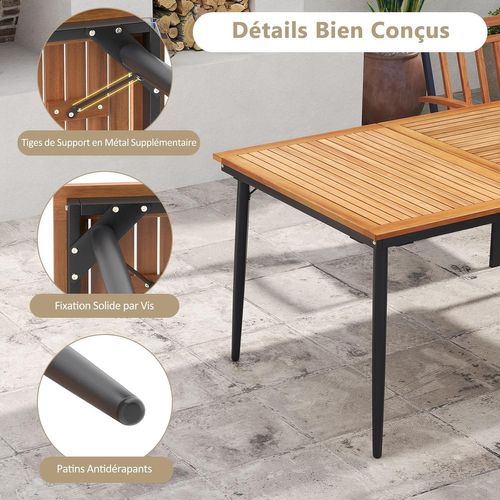 Table De Jardin 200 Cm Pour 8 Personnes, Table Exterieur Avec Trou De Parasol Dia.5 Cm