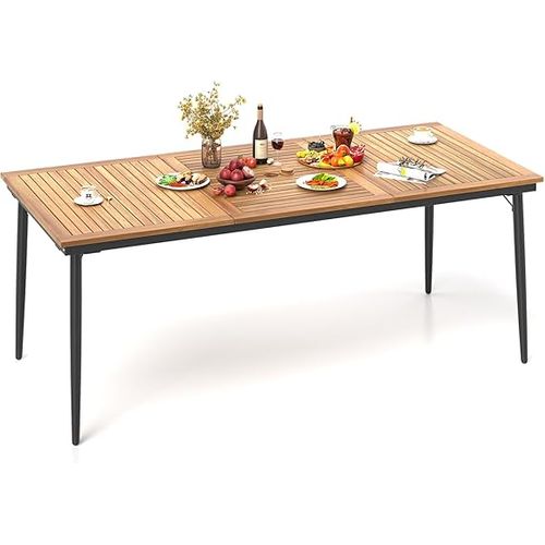 Table De Jardin 200 Cm Pour 8 Personnes, Table Exterieur Avec Trou De Parasol Dia.5 Cm