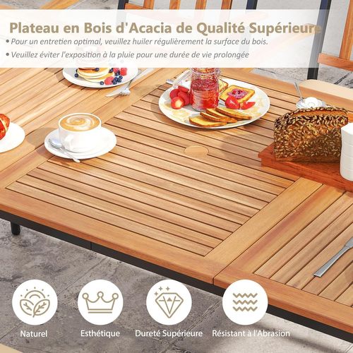 Table De Jardin 200 Cm Pour 8 Personnes, Table Exterieur Avec Trou De Parasol Dia.5 Cm