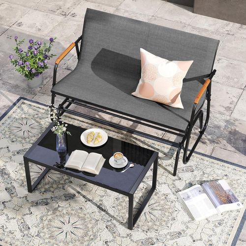 Banc Exterieur Jardin à Bascule, Banc De Jardin, Charge 300 Kg, Cadre En Métal (115 × 74 × 84 Cm)