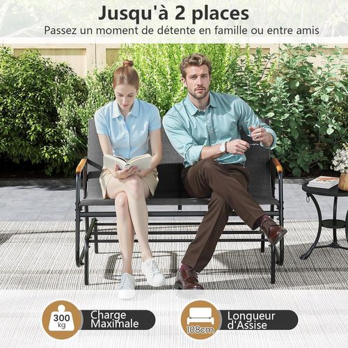 Banc Exterieur Jardin à Bascule, Banc De Jardin, Charge 300 Kg, Cadre En Métal (115 × 74 × 84 Cm)