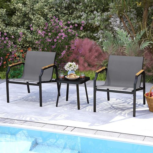 Salon De Jardin 3 Pièces Tissu Respirant Charge 150kg, Ensemble De Meubles De Patio