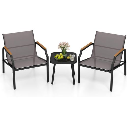 Salon De Jardin 3 Pièces Tissu Respirant Charge 150kg, Ensemble De Meubles De Patio