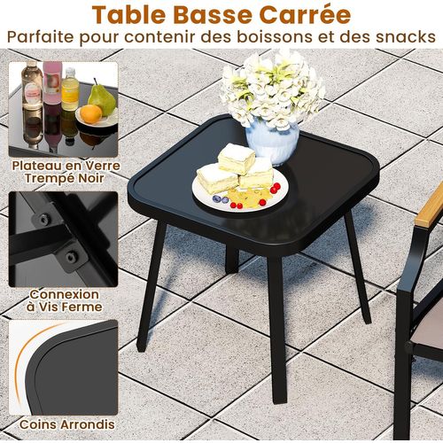 Salon De Jardin 3 Pièces Tissu Respirant Charge 150kg, Ensemble De Meubles De Patio