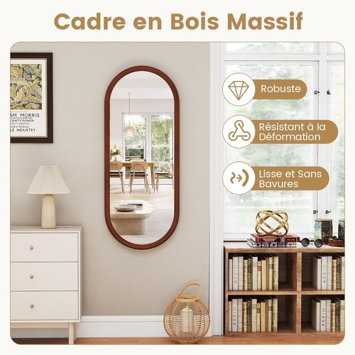 Miroir Mural Rectangulaire 110 X 45 Cm Avec Cadre En Bois Massif, 4 Crochets Métallique