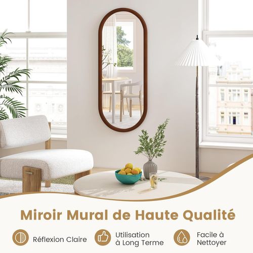 Miroir Mural Rectangulaire 110 X 45 Cm Avec Cadre En Bois Massif, 4 Crochets Métallique