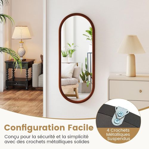 Miroir Mural Rectangulaire 110 X 45 Cm Avec Cadre En Bois Massif, 4 Crochets Métallique