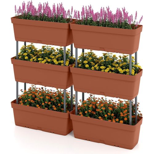 Jardinière Surélevée Vertical Avec 6 Bacs De Plantation Trous De Drainage, Lit De Jardin (rouge)