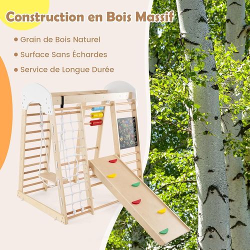 7 En 1 Aire De Jeux Intérieure En Bois Enfant Avec Tableau Noir et Balançoire, Pour Bébé De 3 Ans+