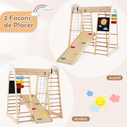 7 En 1 Aire De Jeux Intérieure En Bois Enfant Avec Tableau Noir et Balançoire, Pour Bébé De 3 Ans+