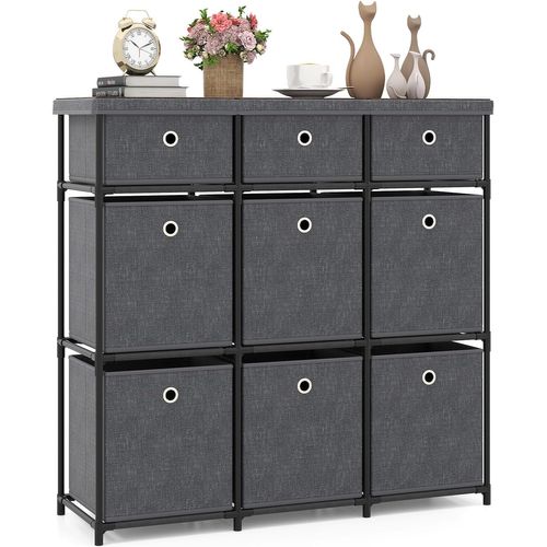 Commode Tissu Tiroirs,commode Chambre Rangement Cubique,plateau Bois,cadre En Métal(9 Tiroirs,gris)